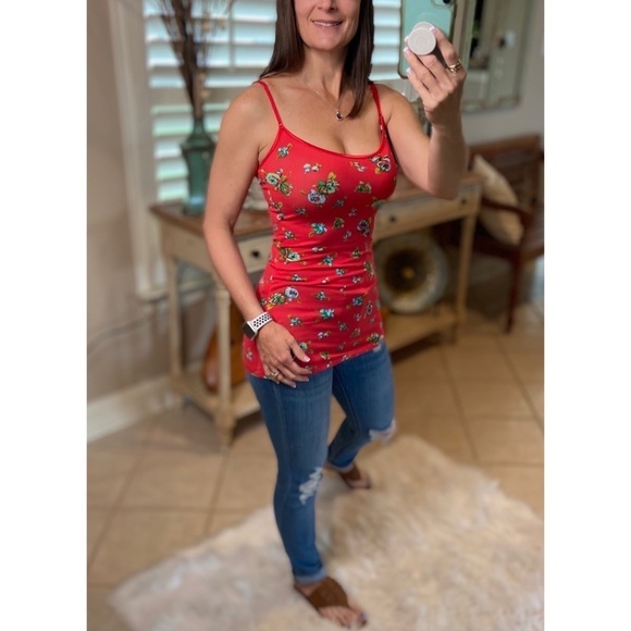 Floral Cami Adjustable Skinny Straps Red 2520 - Picture 3 of 8